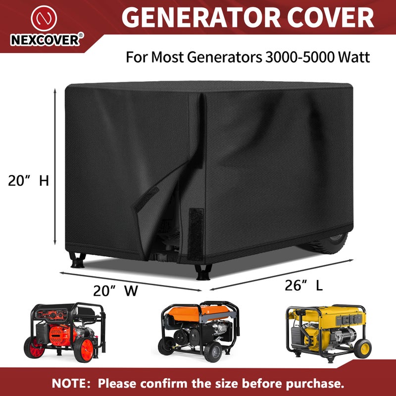 NEXCOVER Waterproof Universal Generator Cover - Weather/UV Resistant Cover 26 x 20 x 20 inch  for Most Portable Generators 3000-5000 Watt  Black - Image 2